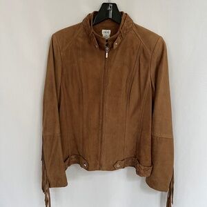 Cache Goat Suede Leather Fringe Western Jacket Chestnut Brown Size 12 NWOT
